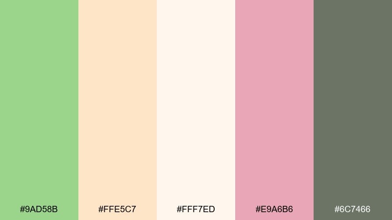 pastel sunset pistachio color palette with hex codes