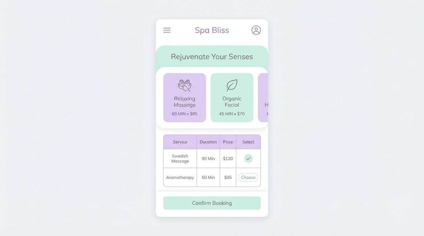 booking app ui