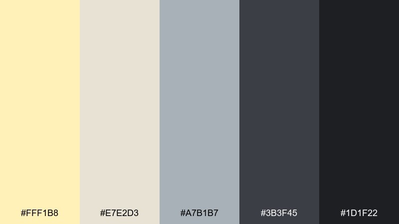 pastel yellow and charcoal color palette with hex codes