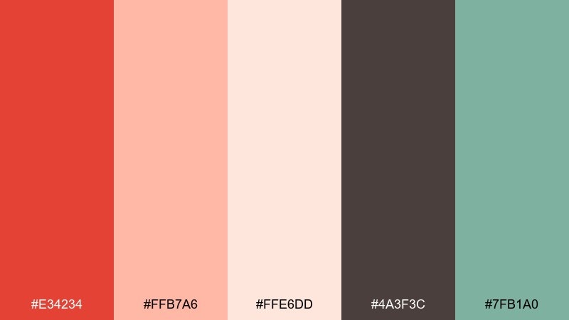 peach bloom vermilion color palette with hex codes
