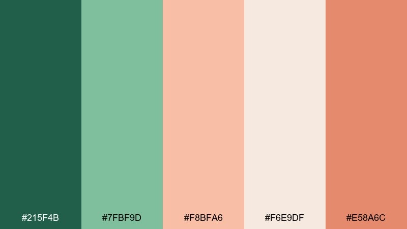 peach fern green peach color palette with hex codes