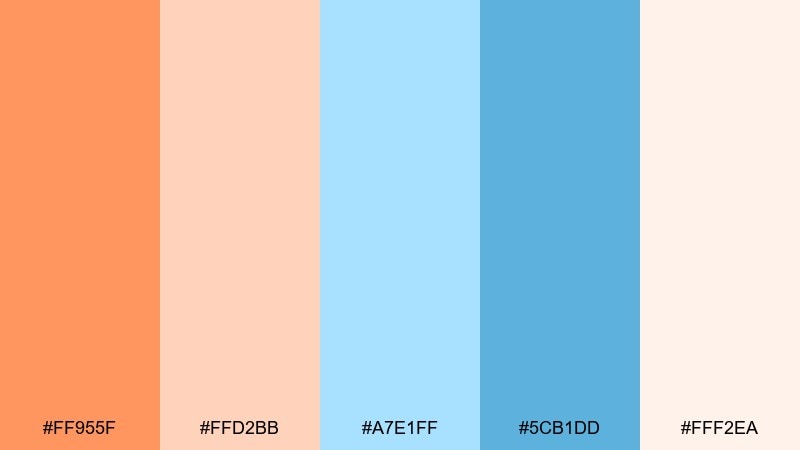 peach ice pop orange pastel blue color palette with hex codes