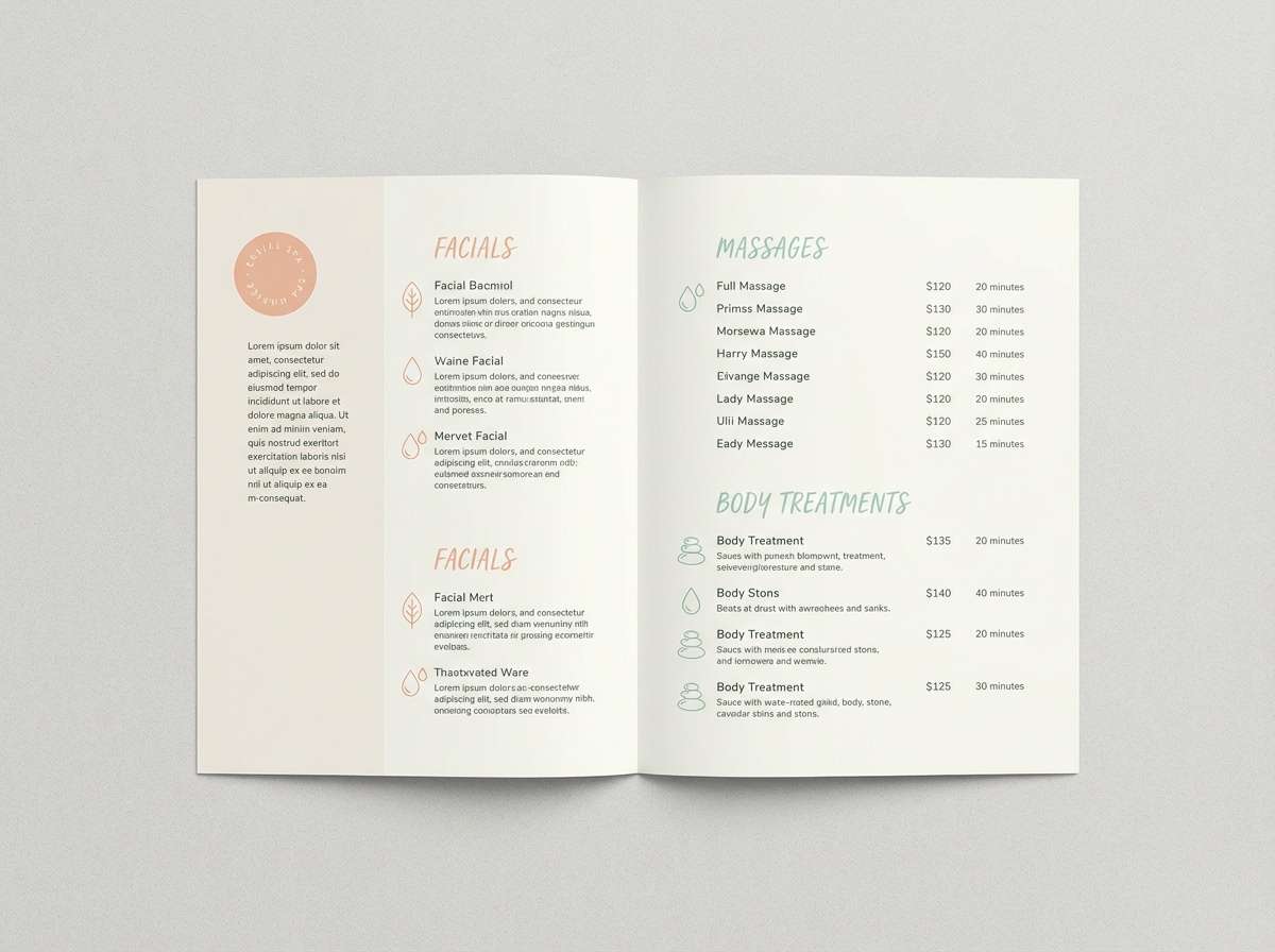 spa brochure in soft pastels