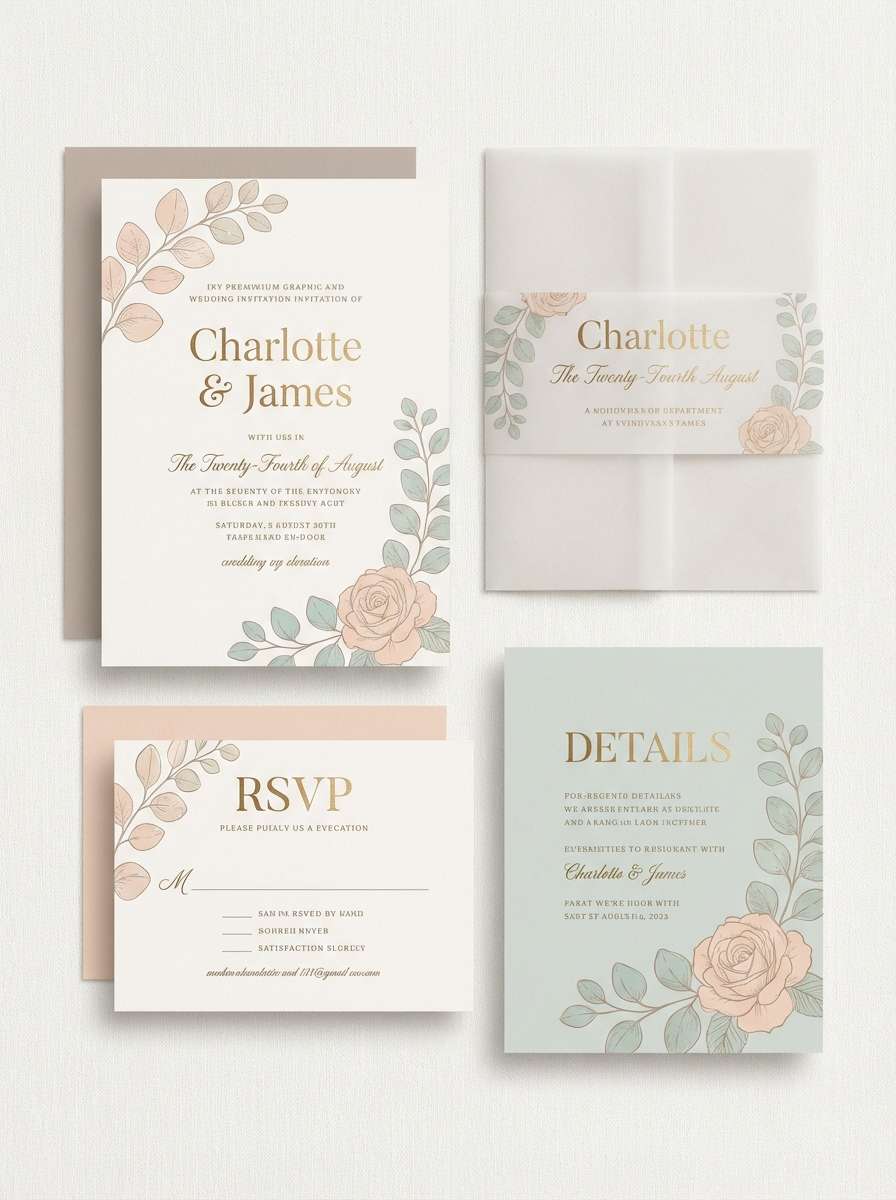 wedding invite in peach mint