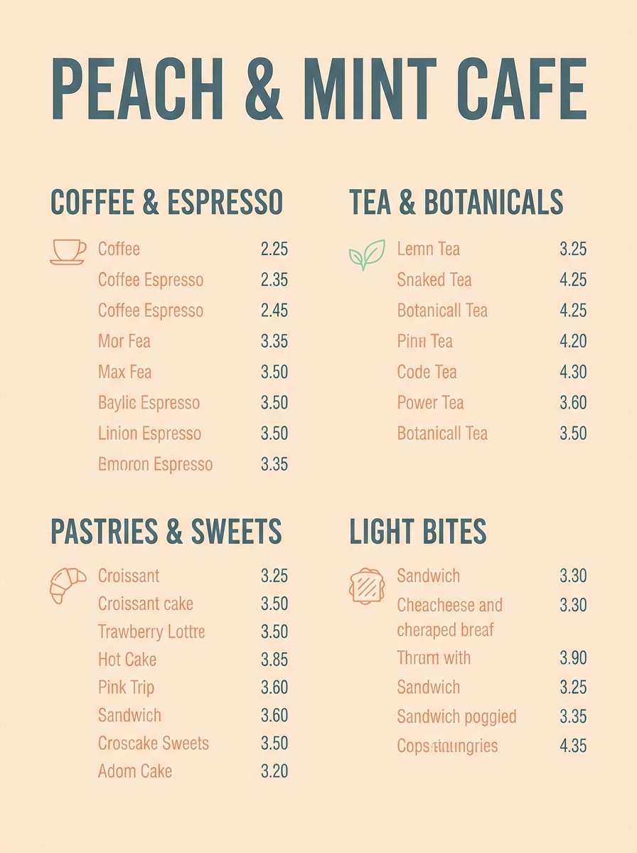 cafe menu in peach mint
