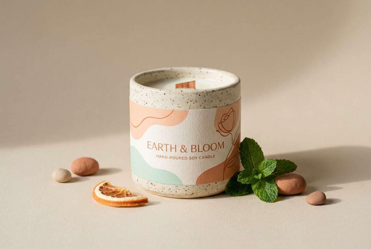candle label in peach mint