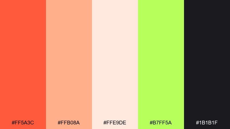 peach neon pop color palette with hex codes