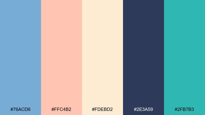 peach pier carolina blue color palette with hex codes