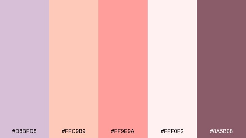peachy bloom thistle color palette with hex codes