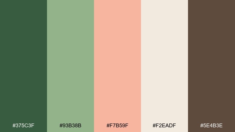 peachy moss green peach color palette with hex codes