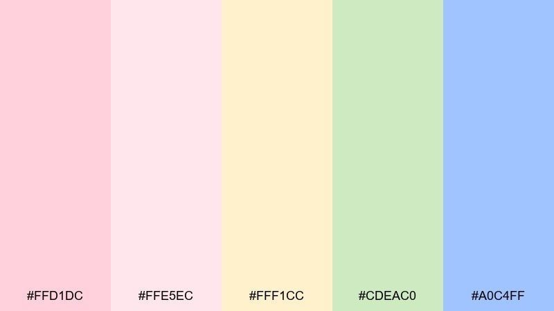 peachy pastel color palette with hex codes