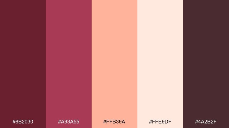peachy rose pop wine burgundy color palette with hex codes