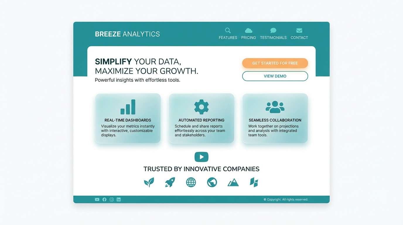 minimal teal landing page