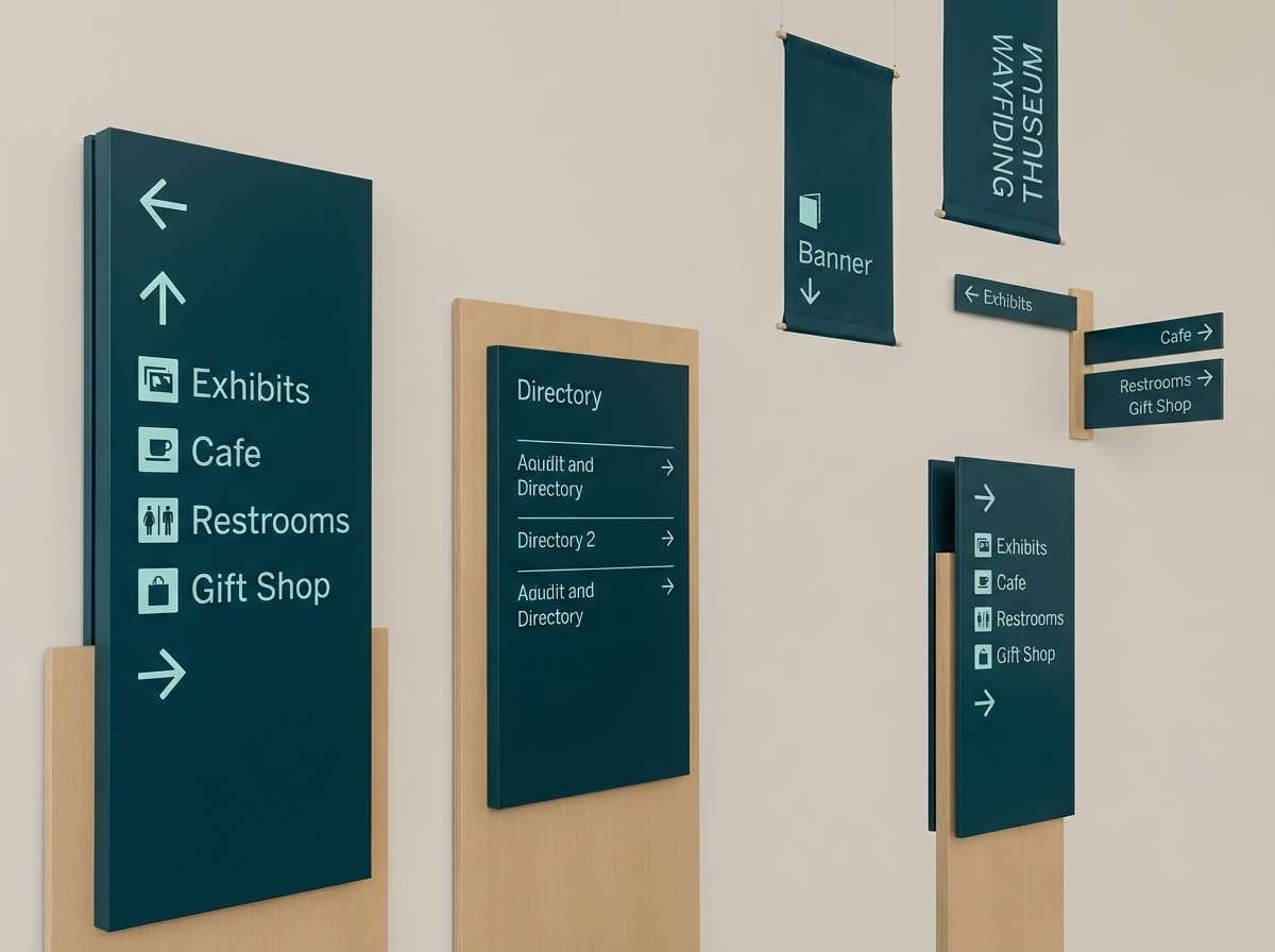 teal museum signage