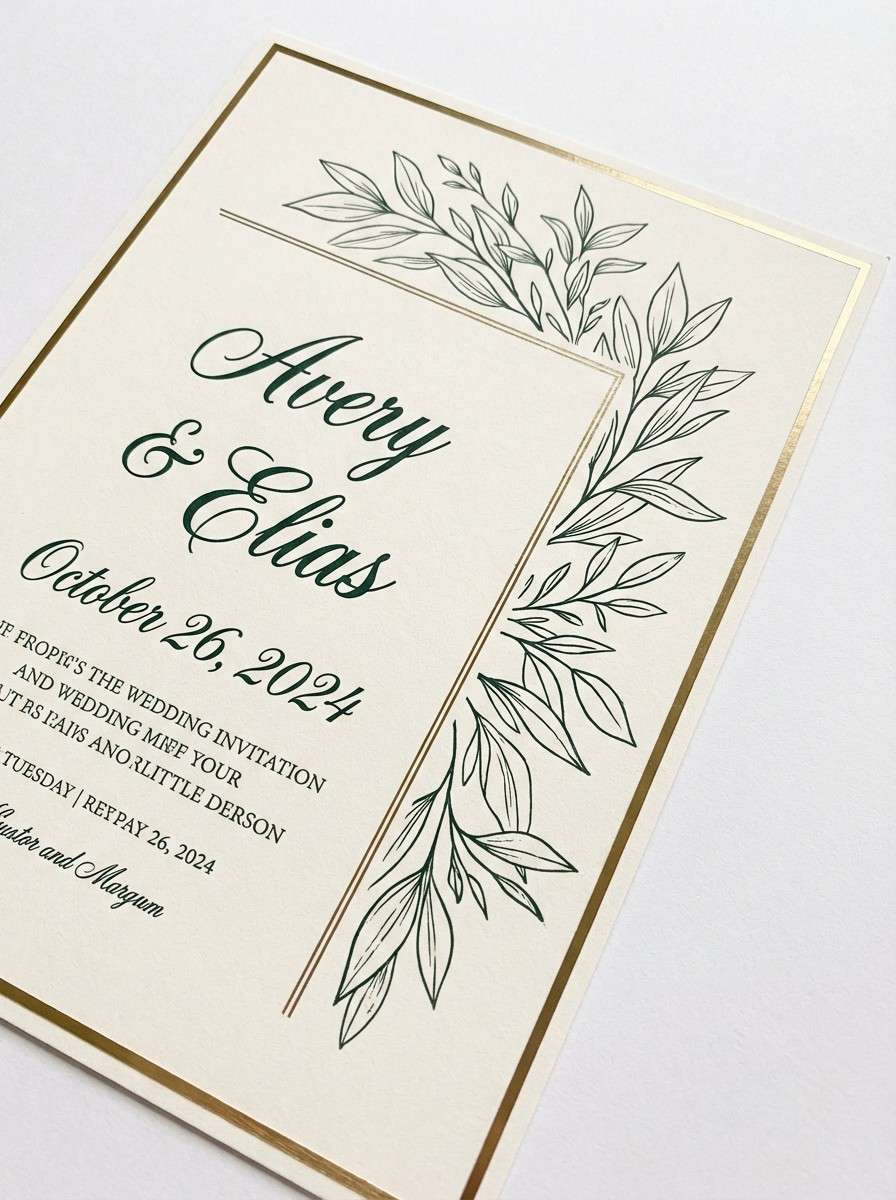 pine brass wedding invite