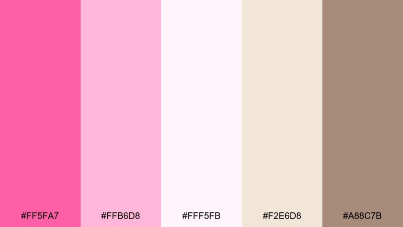 pearl and champagne flamingo pink color palette with hex codes
