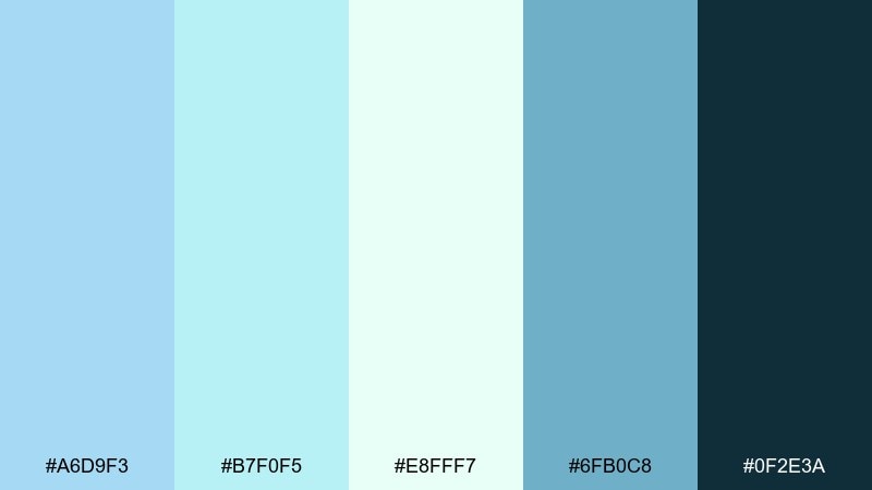 pearl aquarium baby blue color palette with hex codes