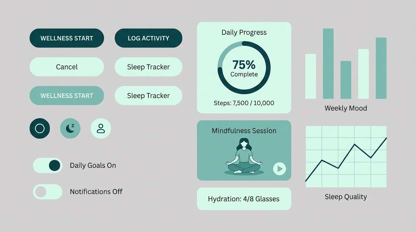 teal wellness app ui kit