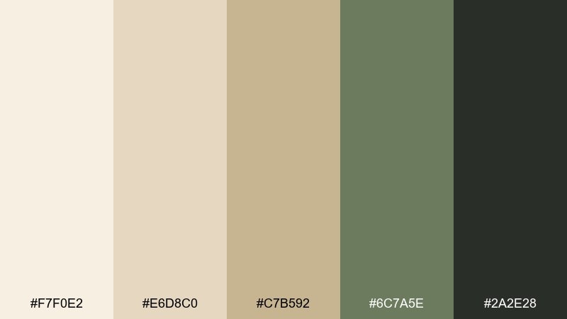 pearl olive white sand color palette with hex codes
