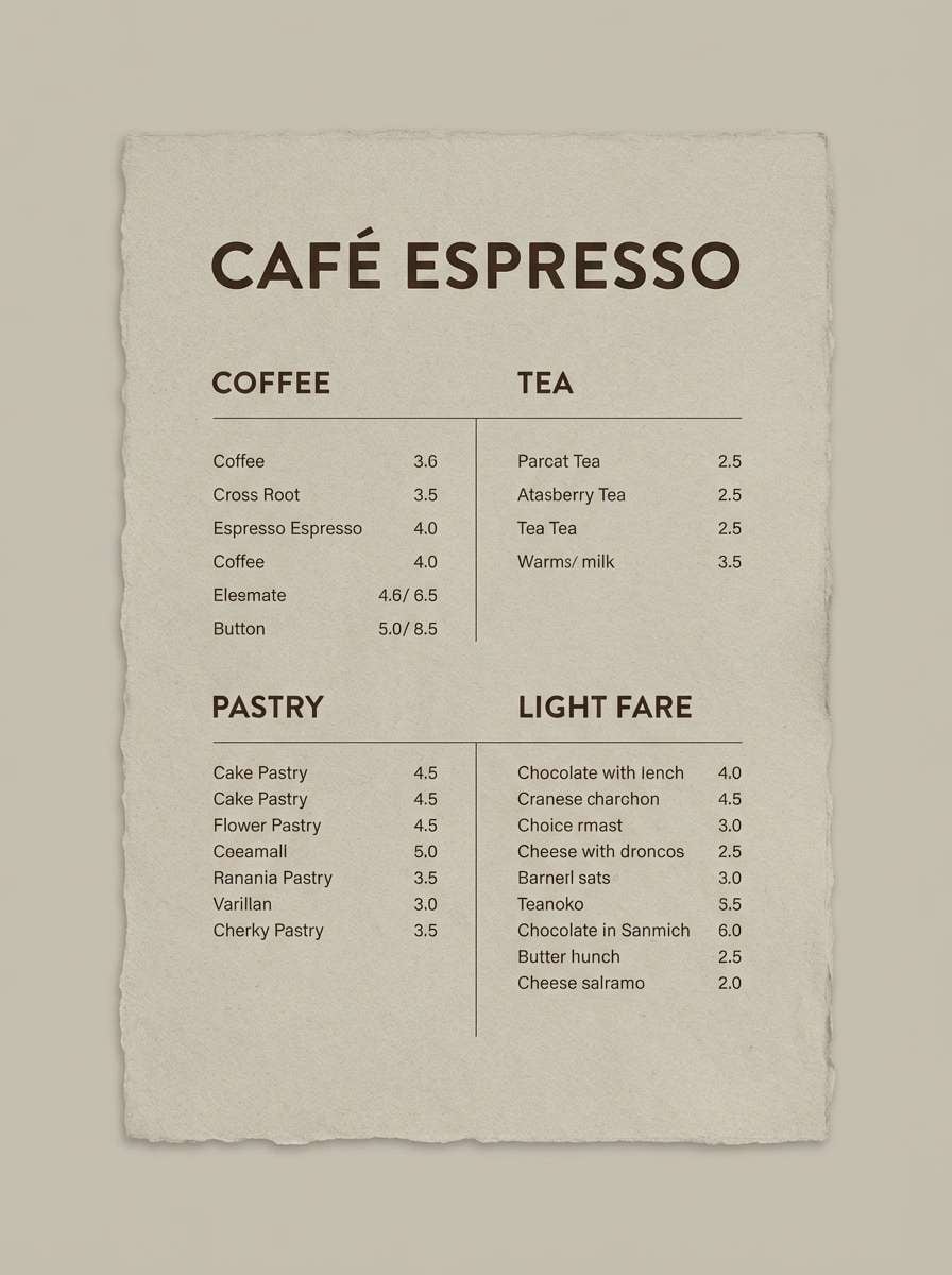 neutral cafe menu design