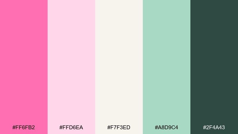 peony and pistachio candy pink color palette with hex codes