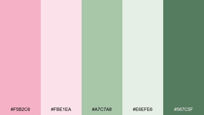 peony and sage color palette with hex codes