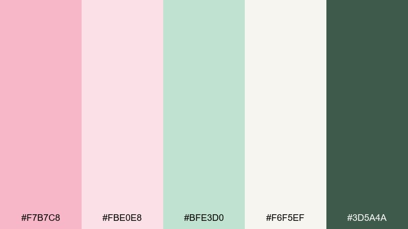 peony pistachio tea party color palette with hex codes