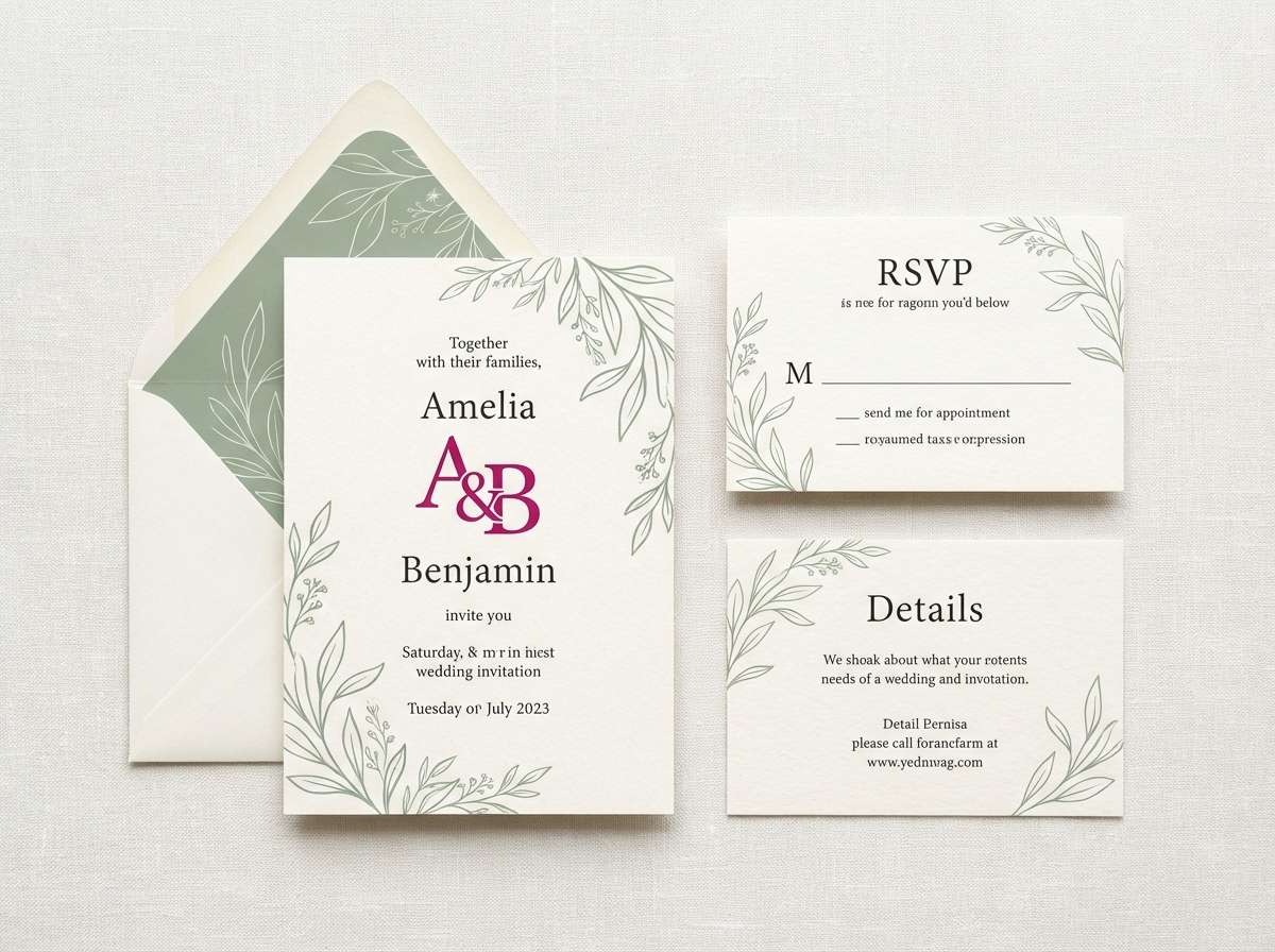 fuchsia pink tone sage wedding invite