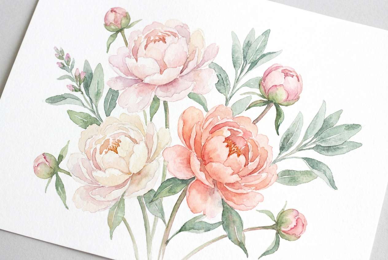 watercolor peony and sage