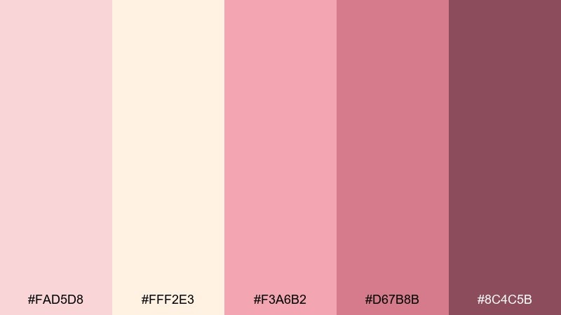 peony shortcake pink cream color palette with hex codes