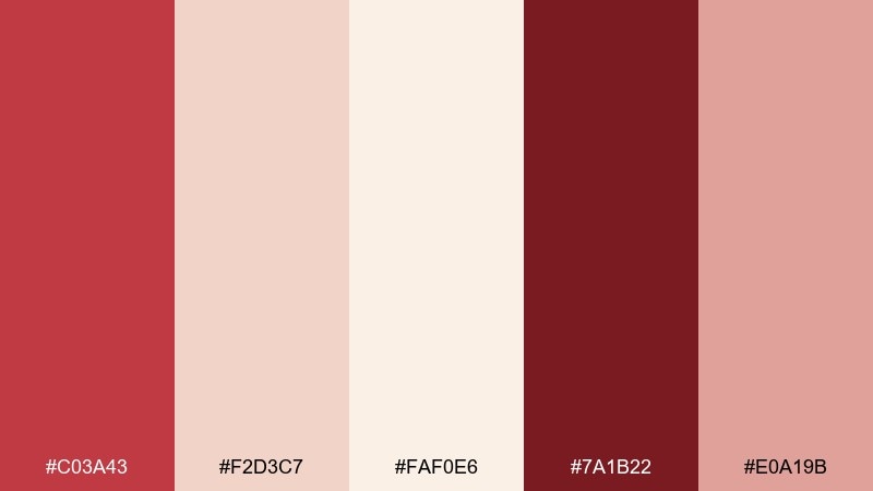 petal and pomegranate red cream color palette with hex codes