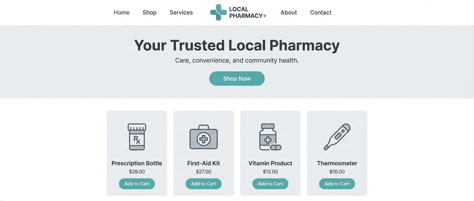 clean pharmacy landing ui