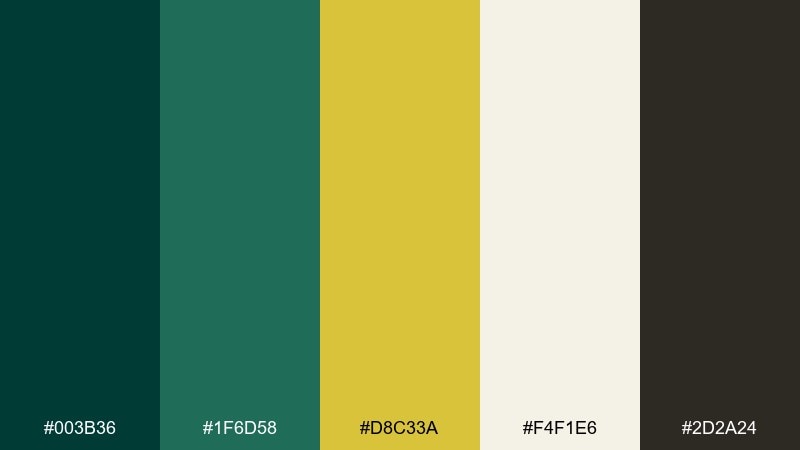 pine and lemon zest midnight green color palette with hex codes