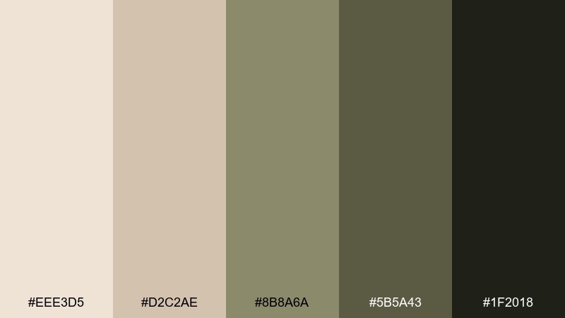pine and parchment bone color palette with hex codes