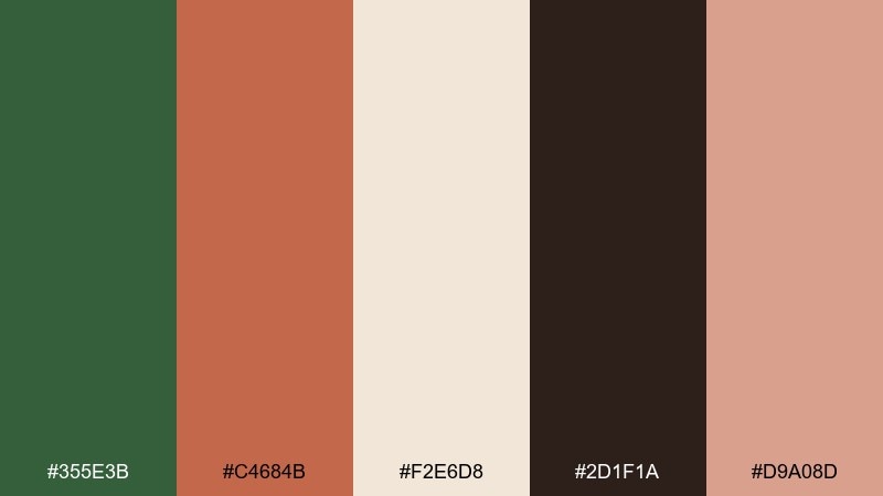 pine and terracotta color palette with hex codes