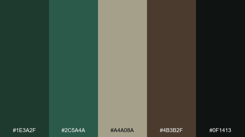 pine needle dusk woodland color palette with hex codes