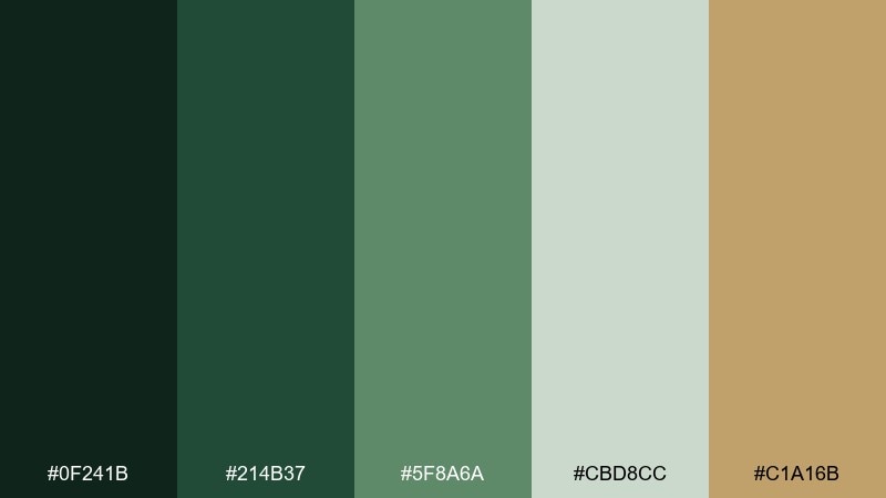 pine needle fairy forest color palette with hex codes