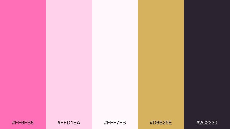 pink champagne gold candy pink color palette with hex codes