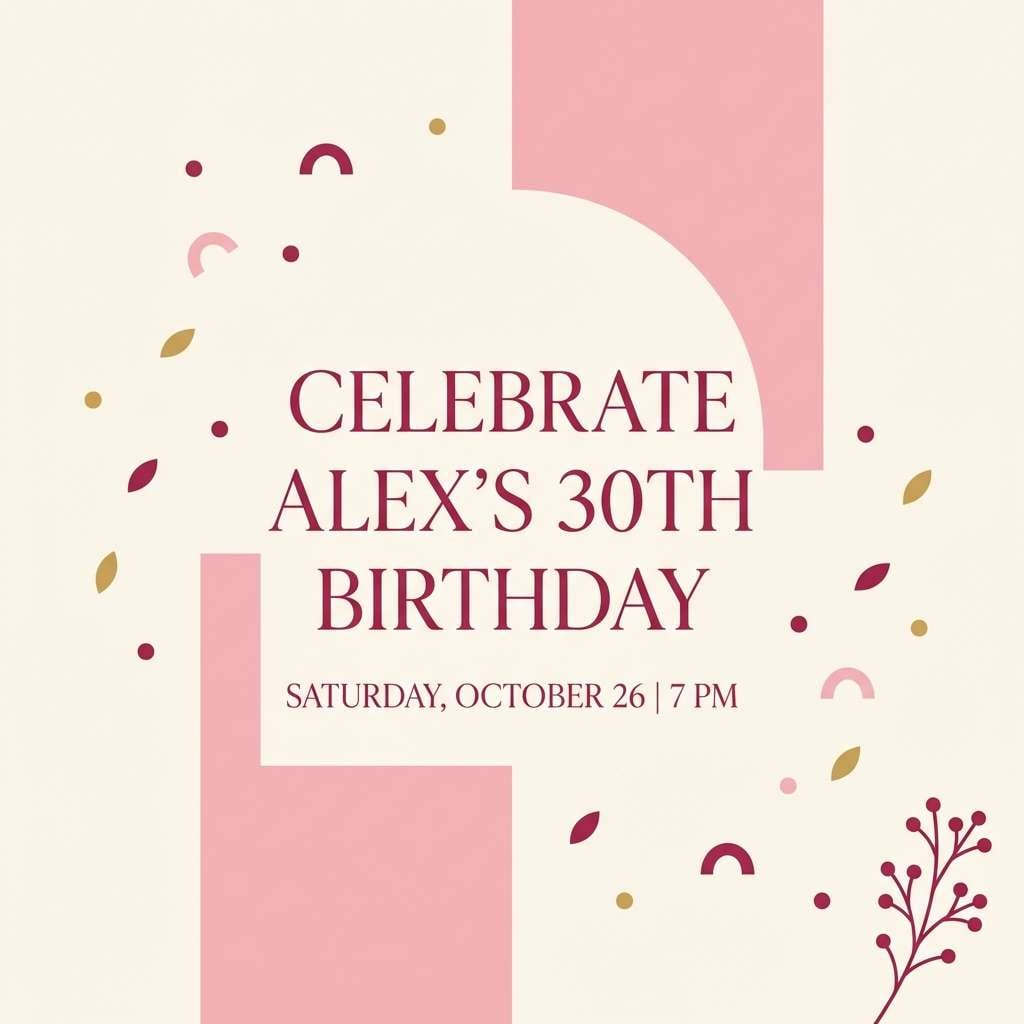 birthday invite in pink cream