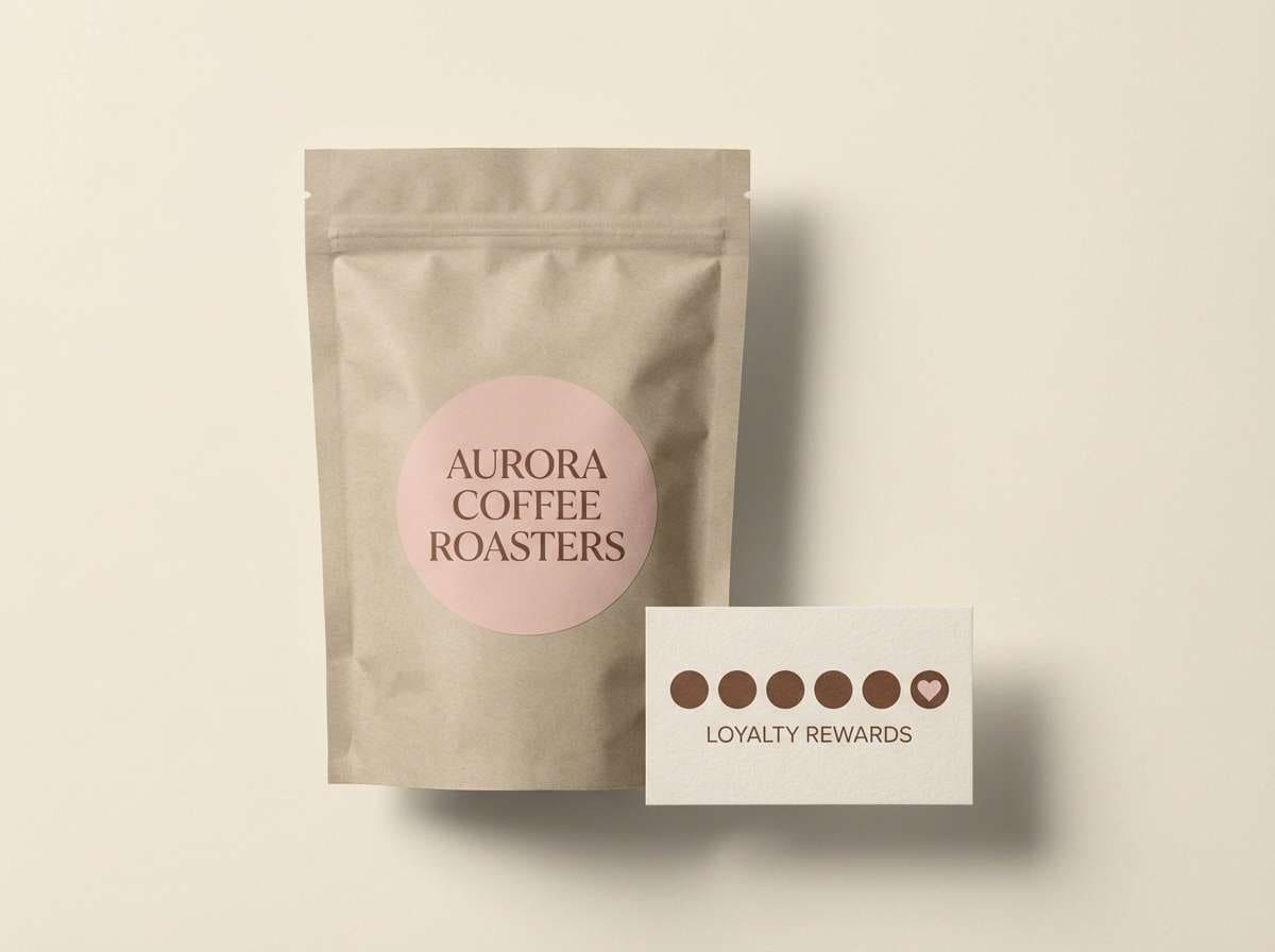 coffee bag and loyalty card