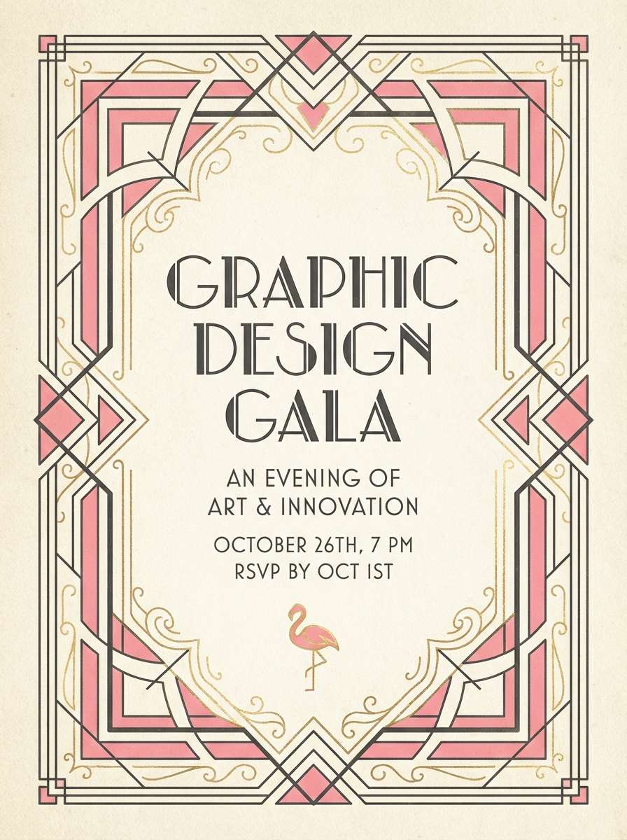 deco gala invite in pink and gold