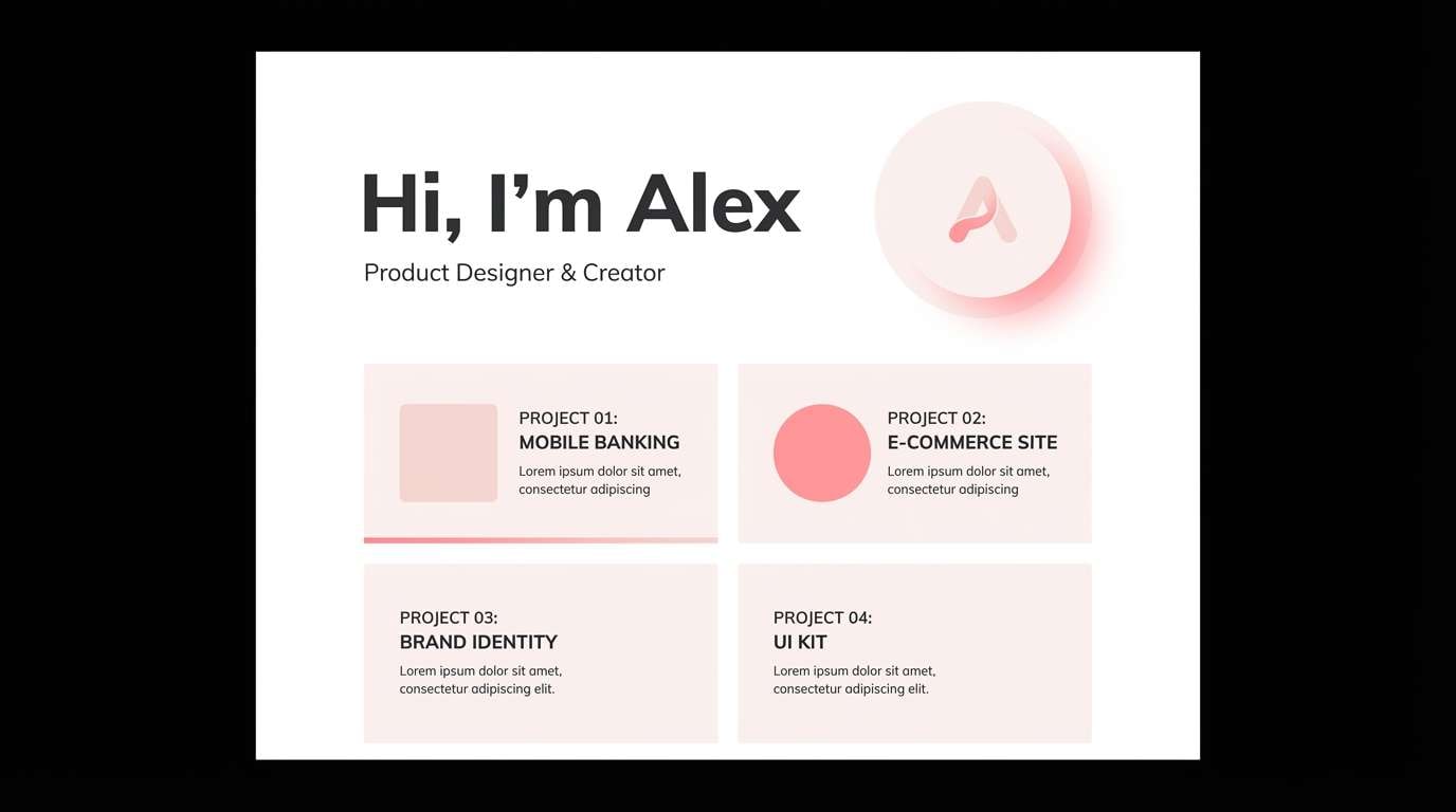 minimal portfolio ui with blush accents