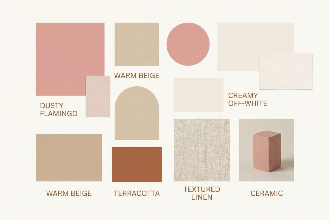 interior moodboard in warm blush