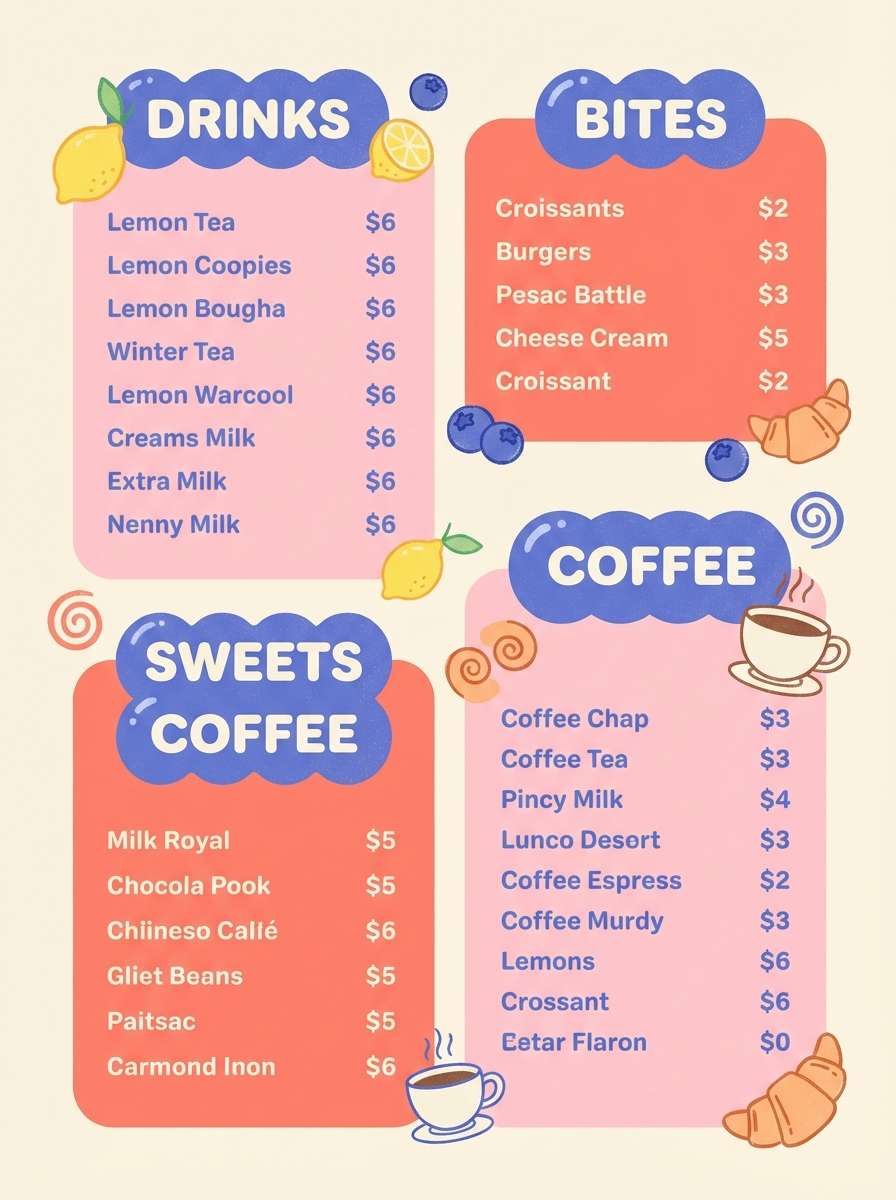 playful cafe menu