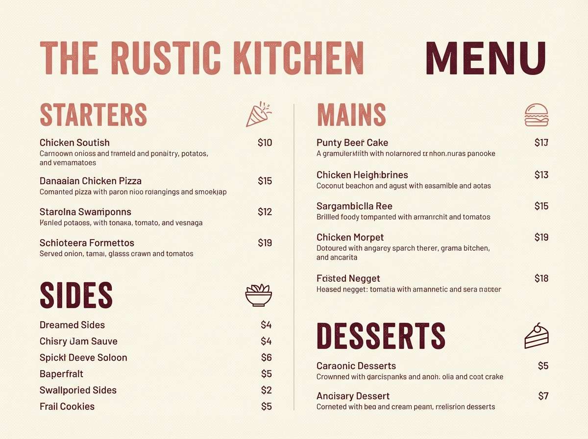 pink terracotta menu layout