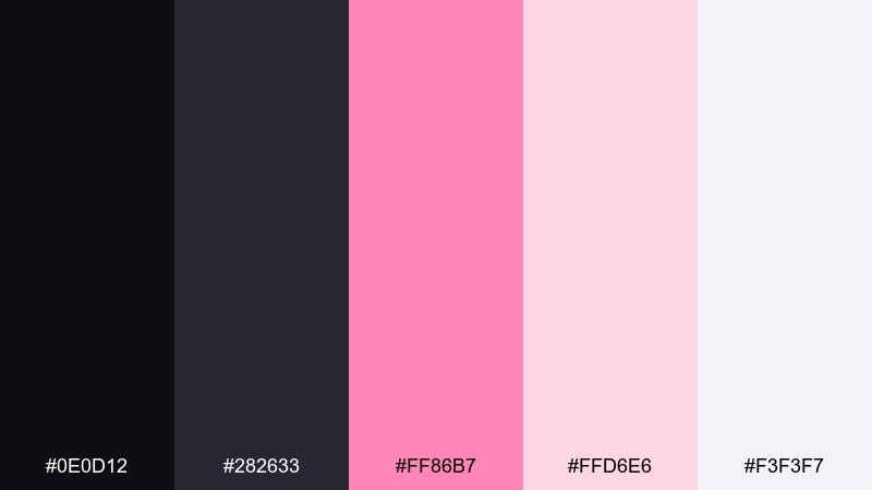 pink quartz night color palette with hex codes