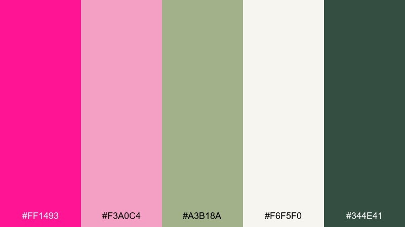 pink + sage calm deep pink color palette with hex codes