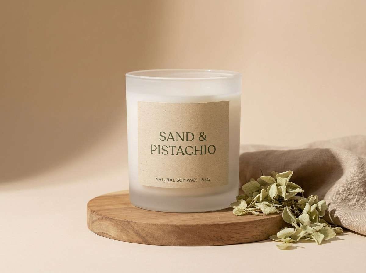 candle label in earthy greens
