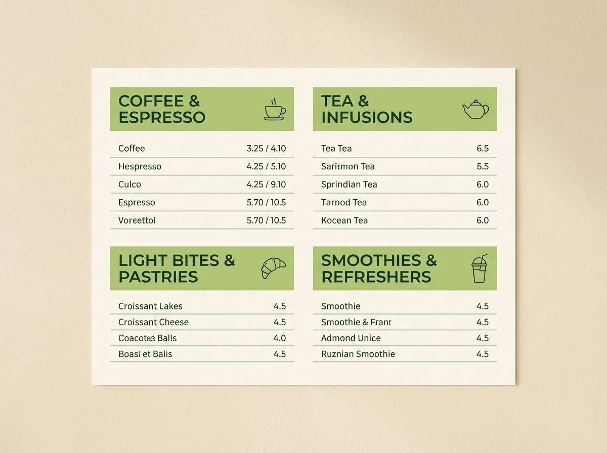calm cafe menu design