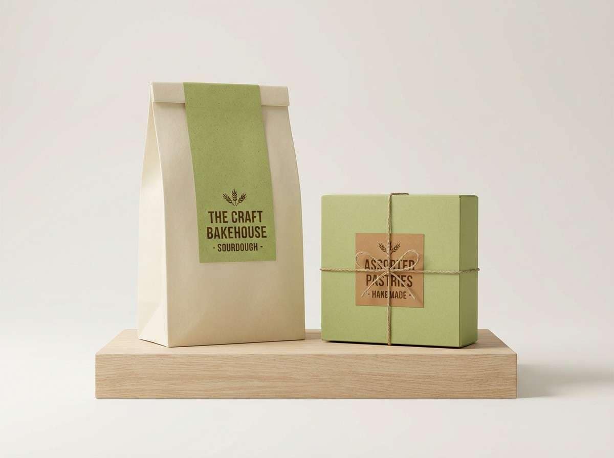 bakery packaging in warm greens